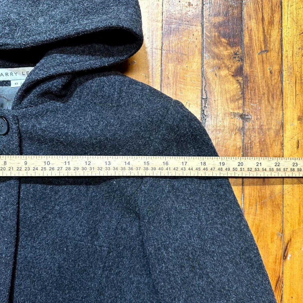 Larry Levine Long Coat Women's Size 6 Black Wool Long Sleeve Hooded Asymmetrical - Picture 9 of 12